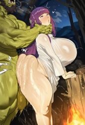1boy 1girls ai_assisted ai_generated choking doggy_style fern_(sousou_no_frieren) frieren_beyond_journey's_end from_side huge_ass huge_breasts larger_male monster monster_rape orc orc_male qoskindred raped_by_monster sex sex_from_behind sousou_no_frieren standing straight