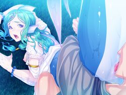 blue_hair censored clothing cunnilingus female hair head_fins mermaid monster monster_girl open_mouth oral sex vaginal_penetration vanadis webbed_hands wet