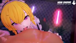 1boy 1girls 3d abf_mmd animated big_breasts blonde_female blonde_hair breasts cowgirl_position cum cum_in_pussy cum_inside erect_penis female_on_top glowing_eyes half-dressed half_naked half_naked_female handjob licking_nipples long_hair long_hair_female maid maid_apron maid_outfit maid_uniform moaning nude_male penetration pov purple_eyes rwby sex sound squirting tagme video yang_xiao_long