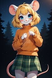 1girls ai_generated animal_ears ashley_graham blonde_hair blue_eyes blush furry looking_at_viewer mouse_girl mouse_tail moushley resident_evil resident_evil_4 smile