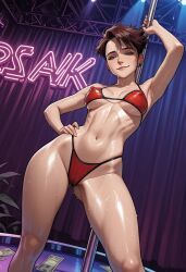 1girls ai_generated bikini exotic_dancer female female_only marvel mayday_parker nightclub pole pole_dancer pole_dancing red_bikini solo solo_female spider-girl spider-man_(series) strip_club stripper stripper_clothes stripper_pole stripping striptease superhero superheroine tagme