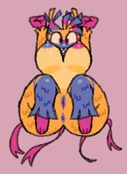animate_inanimate anthro anus areola big_breasts blue_areola blue_body blue_nipples blushcrunch_studio breasts cosmohumpernum1_(artist) dandy's_world eyelashes female fet7i front_view genitals living_pinata looking_at_viewer nipples pinata pink_areola pink_nipples purple_background purple_eyes sharp_teeth simple_background smile solo teeth toon_(dandy's_world) vulva yatta_(dandy's_world) yellow_body
