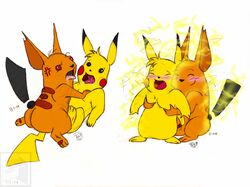 2014 ambiguous_gender blush drawn_together duo electricity feral hug kissing ling-ling nintendo pec_grasp pikachu pokemon rcc2002 saliva sparky tongue tongue_out video_games