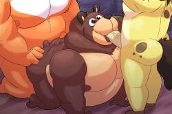 all_fours anal anthro anthro_on_anthro anthro_penetrated bear brown_bear brown_body brown_eyes cade_maplebottom canid canine canis domestic_dog fellatio fur genitals grizzly_bear group group_sex hi_res hyena kneeling leothelionel male male/male mammal multicolored_body multicolored_fur muscular muscular_male nipples oral orange_body overweight overweight_male penetration penile penis pleading_eyes rorik_dahl sex sidney_stourton simple_background spitroast tail the_human_heart_(game) threesome trio two_tone_body two_tone_fur ursine yellow_body