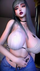 1girls 3d 4k aqua_eyes big_breasts big_lips bikini black_hair blacked bra breasts breasts_bigger_than_head choker chromatic_aberration crashbanditkut earrings eyelashes eyeliner eyeshadow female female_focus hair hi_res high_resolution highres jeans light-skinned_female light_skin lips lipstick long_eyelashes long_hair looking_at_viewer makeup multicolored_hair nail_polish nails nose_piercing original original_character piercing purple_lipstick purple_nail_polish qos qos_tattoo queen_of_spades queen_of_spades_symbol queen_of_spades_tattoo septum_piercing solo spade_tattoo virt-a-mate virtamate white_hair