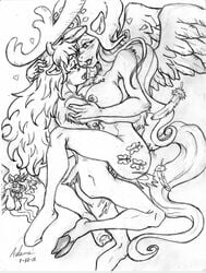 2015 anthro breasts cervine crossover equine female fluttershy_(mlp) friendship_is_magic hat horse irie-mangastudios male mammal monochrome my_little_pony nude one_piece pegasus pencil_(artwork) pony princess_celestia_(mlp) reindeer sex straight straight_hair tony_tony_chopper traditional_media_(artwork) voyeurism wings