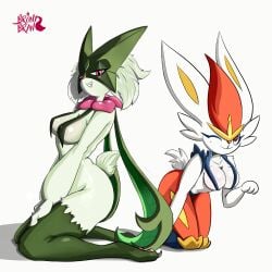 breasts bunny_girl cat_girl catgirl cinderace female furry meowscarada pokemon