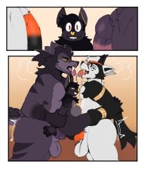 2025 2_panel_comic accessory anal anal_sex animal_genitalia anthro armband balls bat big_penis bodily_fluids bracelet canid canine canis colored dante_(knightferret) digital_media_(artwork) double_penetration duke_(chaosdraws) fangs flaccid genitals group hair headband heart_eyes heart_symbol hi_res horn jewelry kissing_while_penetrating knightferret knot male male/male mammal mastectomy_scar multicolored_penis penetration penile penile_penetration penis ponytail presenting presenting_penis saliva saliva_string scar sex sheath size_difference stomach_bulge teeth tongue trio two_tone_penis vaginal_penetration vaginal_penetration vale_(nxvarii) wolf yellow_nose yellow_sclera