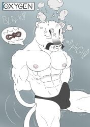 2025 abs absurd_res anthro arms_tied asphyxiation bound bubble bulge clothing cougar digital_media_(artwork) drowning echo_(series) echo_project felid feline fur gameplay_mechanics hi_res inugami_beast male mammal muscular muscular_male nipples panicking pecs puffed_cheeks rope samuel_ayers simple_background solo speedo struggling swimwear the_smoke_room three-quarter_view underwater water white_body white_fur