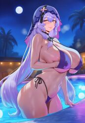 1girls abstract_background absurd_res absurd_resolution absurdres ai_generated ass ass_focus bikini bikini_aside bikini_bottom bikini_top black_swan_(honkai:_star_rail) breasts breasts_out female hi_res high_quality high_resolution highres honkai:_star_rail honkai_(series) huge_ass huge_breasts mature mature_female mature_woman meiogun micro_bikini nail_polish nails navel nipple_bulge pool poolside purple_eyes purple_hair side-tie_bikini solo solo_female solo_focus standing swimsuit thick_ass thick_thighs white_hair wide_hips