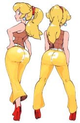 1girls 2025 adorable adorasexy big_ass big_breasts blonde_hair blue_eyes brown_tank_top coin_block coin_block_pants cute fat_ass female heels immisterplow looking_at_viewer looking_back looking_back_at_viewer mario_(series) mrplow34 nintendo pants ponytail princess_peach red_heels sideboob super_mario_bros. tagme tank_top yellow_pants