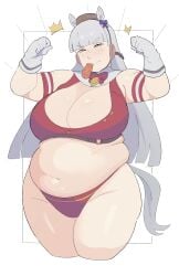 1girls bbw breasts chubby chubby_female cleavage female female_only gold_ship_(umamusume) huge_breasts napolitane obese revealing_clothes solo solo_female standing umamusume weight_gain