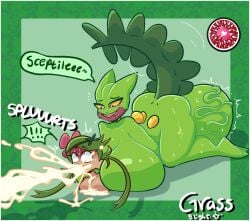 !!! anthro anthrofied between_breasts blightstar cum_on_breasts cum_on_floor cum_out_mouth engulfed eyes_rolling_back futanari green_hair hairbow impossible_anatomy impregnation_request intersex large_breasts larger_futa mallow_(pokemon) medium_breasts on_stomach pinned_down pokemon pokemon_(species) pokephilia prone_bone reptile scalie sceptile second_round speech_bubble splurt tagme tan_body veiny_balls yellow_sclera
