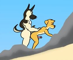 2boys anal anal_sex anthro anthro_on_anthro anthro_penetrated balls beach bent_over canid canine canis closed_eyes doggy_style domestic_dog doritohead edit edited eyes_closed furry furry_male furry_male_only furry_only gay gay_furry gay_male gay_sex german_shepherd hand_on_back kaine_lewis larger_male_smaller_male male male/male male_only male_penetrating muscular muscular_male nude penetration penis smaller_male_larger_male wally_pembroke
