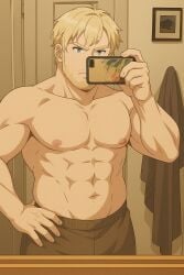 abs ai_generated albino bara bear beard blake_howell blake_howell_(utau) blonde_hair blue_eyes gay gay_male himbo male male_only moobs muscular muscular_arms muscular_male muscular_pecs nipple_piercing nostraightanswer nostraightanswer_(music_producer) yaoi