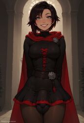 1futa 1futanari ai_generated ass belt big_ass big_breasts big_butt big_hips big_penis black_clothing black_hair breasts bulge bulge_through_clothing bulge_under_clothes cape cleavage clothed clothing dick dickgirl dress eyebrows eyelashes futa_only futanari grey_eyes grin grinning grinning_at_viewer hair hands-free hands_behind_back huge_cock indoors lips long_hair looking_at_viewer makeup narrow_waist narrowed_eyes nose penis red_hair red_skirt rose ruby_rose rwby seducing seductive seductive_eyes seductive_gaze seductive_look seductive_mouth seductive_pose seductive_smile skirt smile smile_at_viewer smiley_face smooth_balls smooth_penis smooth_skin solo solo_dickgirl solo_focus solo_futa solo_futanari testicles thick_thighs thighhighs thighs two-tone_hair velonix