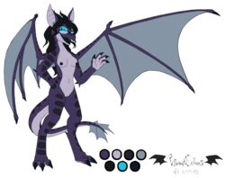 anthro bat big_ears blue_eyes breasts dragon eyewear fangs female glasses hybrid looking_at_viewer mammal nude pussy reptile scalie solo vibrantechoes wings