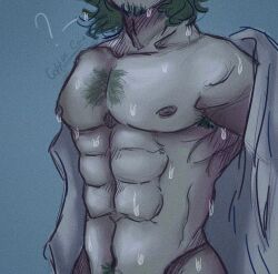 13_cards 13_карт au bara bottomless green hair hairy male male_only manly muscular off pecs pubic sexy shirt sweat taking yaoi вару_(13_карт)
