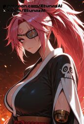 1_eye ai_generated baiken etunazai eye_patch face_tattoo female guilty_gear pink_eye pink_eyes pink_hair scar