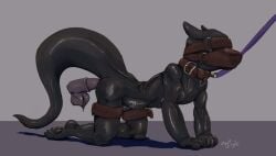 absurd_res anal anal_sex animal_genitalia animal_penis anthro belt belt_buckle big_dildo blindfold blindfold_only bodily_fluids bondage buckle closed_eyes clothed clothing collar collar_only cum cum_in_ass cum_inside digital_media_(artwork) dildo dildo_in_ass dildo_insertion drone equine_genitalia equine_penis eublepharid filled_to_the_brim filled_womb gecko genital_fluids genitals hi_res latex latex_clothing latex_legwear latex_skinsuit leash leash_pull leashed_collar legwear leopard_gecko lizard locker male mask molohrum mythological_creature mythological_scalie mythology nude object_in_ass penetration penis reptile scalie sex_toy sex_toy_in_ass sex_toy_insertion simple_background skin-tight_suit skinsuit slit_penis solo submissive submissive_anthro submissive_male tail tight_clothing wearing_mask zerbug