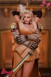 1boy 1girls 3d blizzard_entertainment female formalwear_mercy genji hands_around_waist male mercy no_sex overwatch overwatch_2 rly straight tagme wholesome