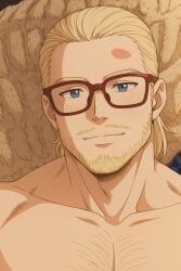 ai_generated albino bara bear beard blake_howell blake_howell_(utau) blonde_hair blue_eyes chest gay gay_male glasses himbo male male_only muscular muscular_chest muscular_male muscular_pecs mustache nostraightanswer nostraightanswer_(music_producer) pale-skinned_male pale_skin pecs yaoi