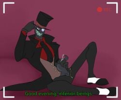 black_hat_(villainous) cartoon_network cartoon_network_studios dialogue evil_grin evil_smile grin grinning jacking_off laying_down male male_only masturbating masturbation monocle recording suit suit_and_tie tagme talking talking_to_viewer unusual_anatomy unusual_genitalia unusual_penis villain villainous