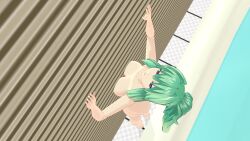 1girls 3d against_wall ass barefoot big_ass big_breasts breasts busty come_hither fat_ass feet from_above green_hair green_heart_(neptunia) hi_res large_breasts legs neptunia_(series) partially_clothed ponytail pool seductive seductive_look sensual sexy sexy_pose solo thighs tongue vert very_long_hair water
