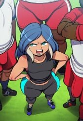 ai_generated annoyed annoyed_expression arguing athletic athletic_female athletic_male blackwhiplash_(style) blue_hair blue_shoes brat bulge dark-skinned_male dark_skin flat_chest flat_chested huge_ass huge_thighs inazuma_eleven interracial massive_ass multicolored_hair raceplay shoes soccer_field soccer_jersey soccer_uniform sports_bra sports_uniform taller_male thick_ass thick_thighs white_hair yagami_reina yoga_pants