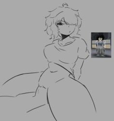 1boy 1girls bottomless breasts covered_eyes female ghostbacon male one_eye_covered penis pussy reference_image riding riding_penis roblox roblox_avatar robloxian self_upload shirt short_hair sketch stomach t-shirt tagme thighs vaginal_penetration