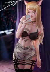 ahri blacked blacked_tattoo edit edited edited_official_artwork fishnets fixi fox fox_ears fox_girl harness k/da_ahri k/da_all_out_series k/da_series kda qos qos_clothing qos_tattoo queen_of_spades selfie stockings tattoo tattoos