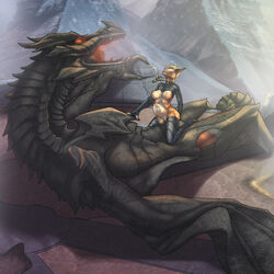 alduin anthro breasts closed_eyes dragon feline female furry interspecies lying male mammal nipples orgasm penetration red_eyes scalie sena_teylaas sitting size_difference skyrim stomach_bulge the_elder_scrolls tophatharry vaginal_penetration video_games