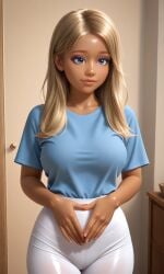 1girls ai_generated ai_hands bare_arms blonde_hair blue_eyes eyebrows eyelashes eyeliner eyeshadow female hi_res inside_out inside_out_2 large_ass large_breasts leggings long_hair riley_andersen solo solo_female solo_focus standing t-shirt tanned tanned-skinned_female tanned_body tanned_female tanned_girl thick_thighs waifufamily white_leggings