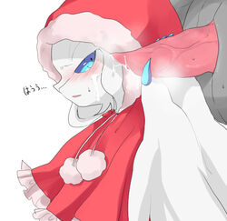 ambiguous_gender blue_eyes blush clothing duo erection feral fur handjob hoodie japanese_text legendary_pokemon male nintendo penis plain_background pokemon precum reshiram sex tapering_penis text vein video_games white_background zekrom チュピュ