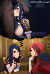 1boy 1boy1girl 1girls ai_generated alleyway arcane arcane_caitlyn arcane_vi assisted_fellatio balls blowjob breasts breasts_out cheating_girlfriend dark_skinned_male fellatio female hi_res high_quality high_resolution highres huge_cock interracial large_breasts looking_up male male/female netflix nipples penis penis_in_pussy pink_nipples pussy riot_games saliva saliva_drip saliva_on_penis sex smile testicles thinking thought_bubble vaginal_penetration veiny_penis waifumakerart