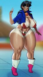 big_breasts bikini chichi dragon_ball tanlines tanned tanned_female tanned_girl tanned_skin tenra101 thick_legs thick_thighs