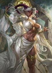 absurdres aleriia_v artist_logo artist_name artist_signature artistic ass athletic athletic_female belly belly_button big_breasts big_legs big_thighs breasts breasts_bigger_than_head commission covering dark-skinned_female dark_skin dark_skinned earring earrings eyebrows fantasy female female_focus female_only goddess goddess_dress gold_lipstick golden_accessories golden_eyes golden_lipstick graceful hair highres hips horn horns huge_ass huge_boobs huge_breasts huge_legs huge_thighs knife_ears legs lerapi lipstick long_hair long_hair_female long_horn long_horns magic magic_user mature mature_female mature_woman muscular muscular_thighs nipple_bulge nipple_outline nipples nipples_outside nipples_visible_through_clothing non-nude oc original original_character outline outlines pointy_ears revealing revealing_clothes revealing_clothing revealing_outfit robe thick_legs thick_thighs thighs tummy very_long_hair very_long_hair_female white_clothes white_clothing white_hair white_hair_female white_robe wide_hipped_female wide_hips yellow_eyes yellow_lips yellow_lipstick