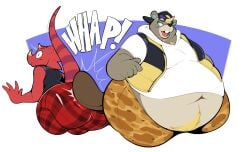 2boys 4_fingers animal_crossing anthro anthro_only ass ass_focus beaver beaver_tail belly_hair big_ass big_ass_(male) big_belly big_butt big_butt_(male) big_stomach blonde_hair blue_eyes blue_eyes_male blue_inner_ear body_hair boot_(artist) brown_body brown_fur buckteeth butt_focus c.j._(animal_crossing) camo camo_pants clothed clothes digital_media_(artwork) duo duo_male eyewear eyewear_on_head fat fat_male fatfur flat_colors flick_(animal_crossing) freckles frown frowning fully_clothed fully_clothed_male furry furry_male furry_only gay glasses glasses_on_forehead glasses_on_head hairy hairy_male halfbody horns jpeg large_ass large_butt large_stomach lizard male male_ass male_ass_focus male_butt male_butt_focus male_furry male_only motion_lines navel nintendo no-human no_human no_humans no_visible_genitalia nose_horn only_furry only_male open_mouth overweight overweight_male pants plaid_pants questionable raised_tail red_body red_scales reptile rodent scalie shirt simple_background size_difference slapping_ass slapping_butt smacking_ass sound_effect sound_effects stomach_hair striped_tail sunglasses sunglasses_on_forehead sunglasses_on_head t-shirt tail_raised tail_slap tail_smack tail_up thick_thighs tshirt unshaded vest weight_difference whap white_shirt white_t-shirt wide_eyed wide_eyes yaoi yellow_body_hair yellow_hair yellow_horns yellow_vest
