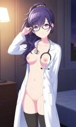 , ai_generated asahina_mafuyu female glasses labcoat nipples nude project_sekai