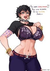 1girls bare_arms big_breasts black_hair blue_eyes bra cigarette clothed clothing color doll_(one_piece) english_text female female_focus female_only hi_res large_breasts light-skinned_female light_skin looking_at_viewer nefta3007 one_piece short_hair shounen_jump smoking solo solo_female tagme tattoos text thick_thighs