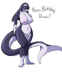 anthro big_breasts breasts cetacean closed_eyes english_text female mammal marine navel nipples orca pussy solo text watsup whale