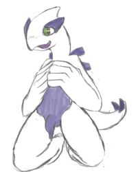 1boy anthro green_eyes long_foreskin lugia male male_only nintendo open_mouth penis plain_background pokemon pokemon_(species) pokemon_gsc psychoninetales sketch solo tail_spikes uncut video_games white_background