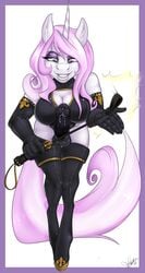 2015 animal_genitalia anthro anthrofied cum dickgirl elbow_gloves equine fleur_de_lis_(mlp) friendship_is_magic gloves hair half-closed_eyes holding horn horsecock intersex long_hair mammal my_little_pony penis precum riding_crop skuttz solo thigh_boots two_tone_hair unicorn