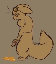 animal_genitalia artienvy blush blush_lines bodily_fluids closed_eyes dewlap_(anatomy) ears_down feral fur genital_fluids genitals head_accessory hi_res holding_penis karma_flower male monk_(rain_world) open_mouth orange_penis peeing peeing_while_erect penis pivoted_ears rain_world sheath slugcat solo tail tapering_penis tapering_tail teary_eyes urine vein veiny_penis videocult watersports yellow_body yellow_fur yellow_tail