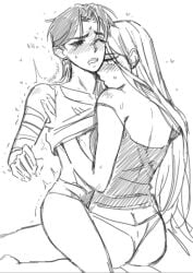 2girls alien_stage blushing breast_grab female female/female female_only hand_under_clothes heartiaac lesbian lesbian_sex mizi_(alien_stage) panties sketch sua_(alien_stage) submissive_female underwear yuri