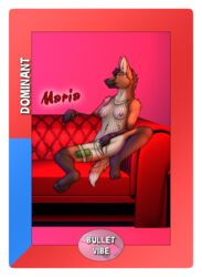 2015 anthro bottomless breasts bullet canine catwolf cuffs ear_piercing female fishnet fur fur_pile hair mammal maned_wolf nipples nude piercing solo spread_legs spreading tape toes vest vibe