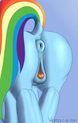 anatomically_correct anatomically_correct_pussy animal_genitalia anus blue_fur clitoral_winking clitoris dock equine equine_pussy female friendship_is_magic fur hair hi_res hooves horse long_hair mammal my_little_pony pony presenting puffy_anus pussy rainbow_dash_(mlp) rainbow_tail raised_tail rear_view solo straight_hair vertex vertex-the-pony