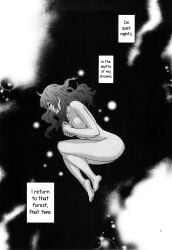 1girls ass barefoot berserk big_ass breasts casca closed_eyes completely_nude completely_nude_female curvy curvy_female dark-skinned_female dark_skin dialogue doujin doujinshi feet female long_hair manga monochrome monologue nude sleeping text thick_thighs