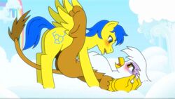 2015 animal_genitalia animated avian blush cloud cutie_mark duo equine erection fan_character fantasyblade female feral friendship_is_magic gilda_(mlp) gryphon horsecock interspecies lying male mammal missionary_position my_little_pony on_back pegasus penetration penis rainbow sex straight wings