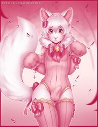 2015 absurdres anthro bell bow bulge claws crossdressing elbow_gloves feline freckles front_view fur furry girly gloves heart highres lips looking_at_viewer male mammal navel pink_eyes pink_fur pink_nose ribbons short_hair sinfuldreams15 skimpy solo standing thighhighs vpl whiskers white_body white_fur white_hair wide_hips